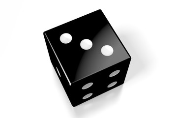3D black dice on white background - three
