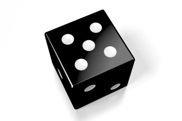 3D black dice on white background - five