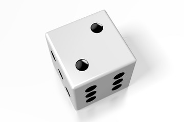 3D white dice on white background - two
