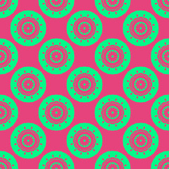 Fototapeta premium Pink and green retro pattern with geometric form
