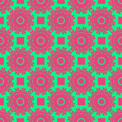 Pink and green retro pattern with geometric form