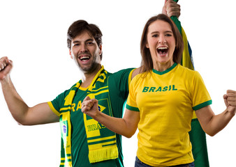 Brazilian couple Celebrating on a white background