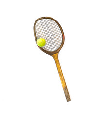 vintage wooden tennis racket on a white background