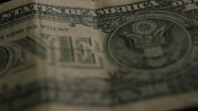 Panoramic macro shot of details of a one hundred-dollar bill. Back side with inscription: In God We Trust