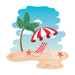 Obraz na płótnie Canvas beach seascape scene with chair and umbrella