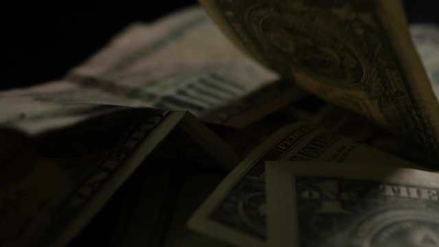 Dollar bills, money background. Dollars money set Slow Pan With Shallow Dof and smoke. Dollars, money close up.