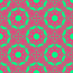 Floral pattern with abstract geometric form, green and pink color