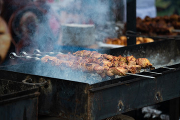Making shashlik kebab georgian national culture