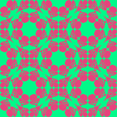 Floral pattern with abstract geometric form, green and pink color