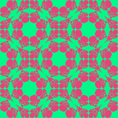 Floral pattern with abstract geometric form, green and pink color