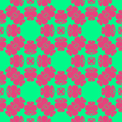Floral pattern with abstract geometric form, green and pink color