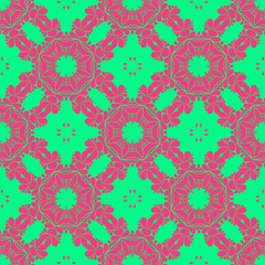 Floral pattern with abstract geometric form, green and pink color