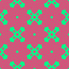 Floral pattern with abstract geometric form, green and pink color