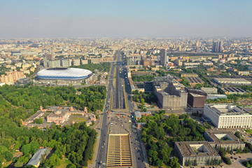 Fototapeta na wymiar Moscow, Russia - 7 June 2019. Aerial view of the Leningradsky Prospect