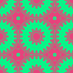 Floral pattern with abstract geometric form, green and pink color