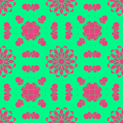Floral pattern with abstract geometric form, green and pink color