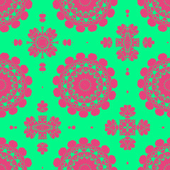 Floral pattern with abstract geometric form, green and pink color