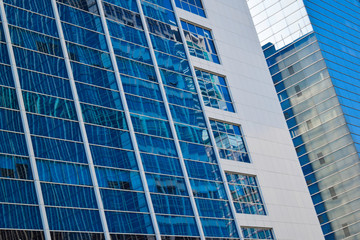 modern glass and steel office buildings low angle view at Jakarta, Indonesia