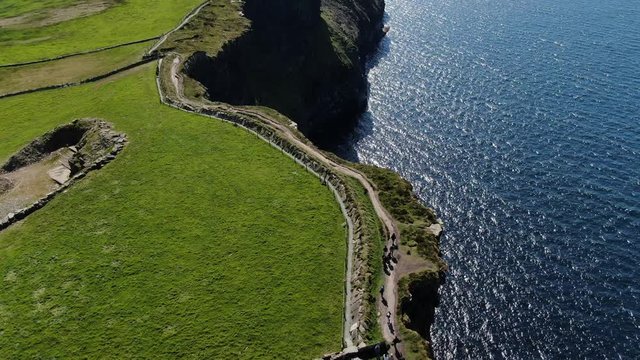 Cliffs of Moher Coastal walk from above - aerial drone footage - travel photography