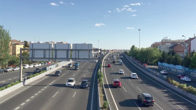 Traffic on road M30 Madrid Spain.