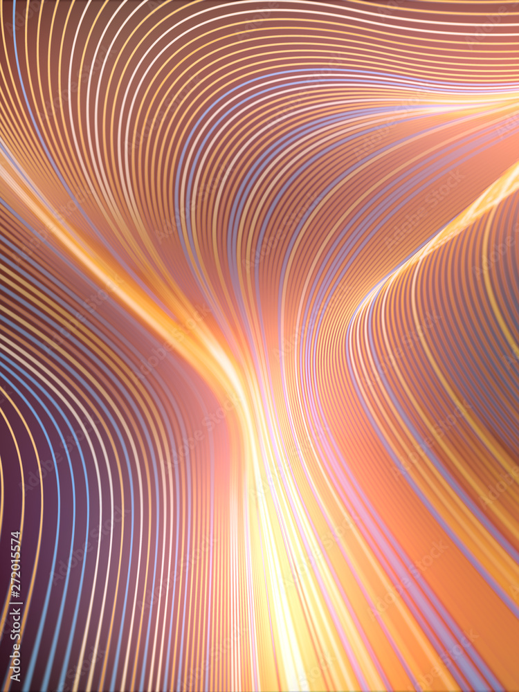 Poster Modern style abstraction with composition made of various colored lines. Wave band geometric pattern. 3d rendering
