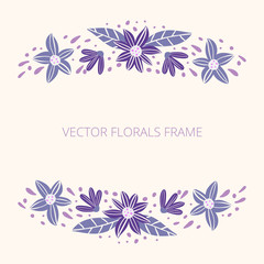 Vector florals frame. Postcard, greeting card design. Hand-drawn illustration.