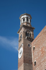 Fototapeta premium Verona, Italy: Torre dei Lamberti, Bright Blue Sky ,march, 2019