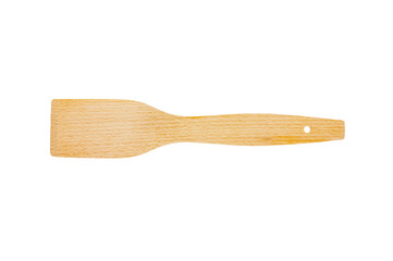 One new clean kitchen wooden paddle isolated on white background. Top view