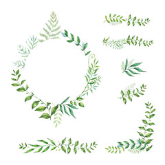 Floral Frame Collection and elements. Set of cute retro flowers arranged un a shape of the wreath.