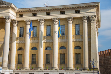flags on Gran Guardia Palace  .,Verona, Italy 2019,