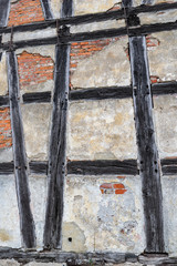 An old construction called the 'Prussian wall' used in Pomerania in Europe. The historic wall construction in the Pomeranian countryside.