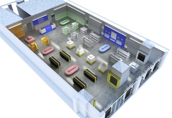 shopping mall, interior visualization, 3D illustration