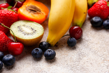 Fruits and berries summer background