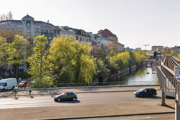 Fototapeta premium Cityscape with Landver canal in Berlin, Germany.