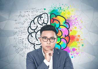 Asian businessman in glasses, creative thinking