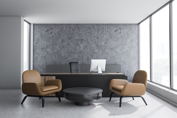 Concrete CEO office interior, leather armchairs