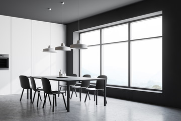 Gray kitchen and dining room corner