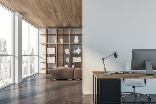 White Living Room And Home Office