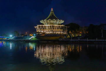 Fototapeta premium Boat trip on the Sarawak river by sunset and night