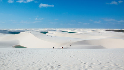 White dunes in Lencois Maranhenses park, Brasil. Desert and lagoon, unique place