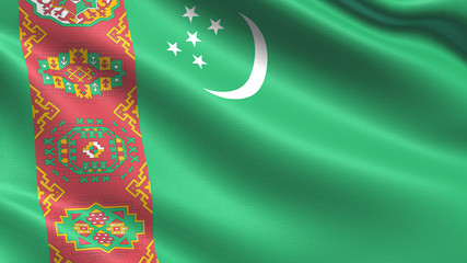 Turkmenistan Flag, with waving fabric texture