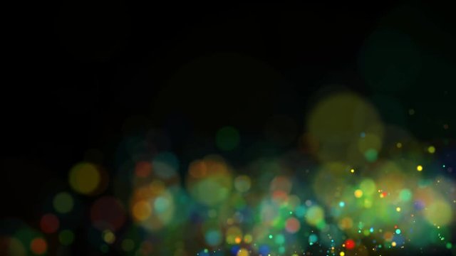 multicolored particles in liquid float and glisten. 4k 3d advection background with glittering particles, depth of field and bokeh isolated on black. Luma matte to cut out particles. 49