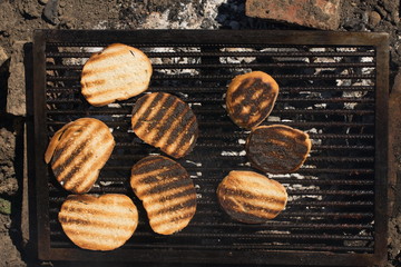 slices of fried bread on the grill