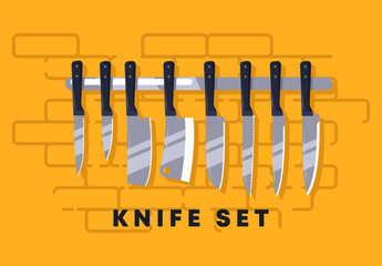 vector illustration of a set of knives hanging on the wall