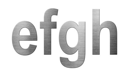 Metal font english alphabet. Letter EFGH from a metal plate isolated on a white background.
