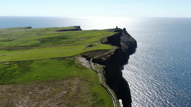 Cliffs of Moher Coastal walk from above - aerial drone footage - travel photography