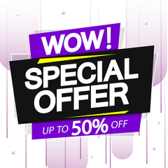 Special Offer, big sale banner design template, up to 50% off, discount tag, app icon, vector illustration