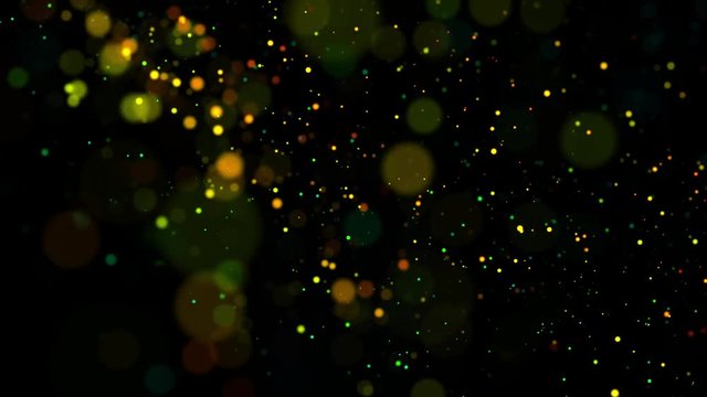 multicolored particles in liquid float and glisten. 4k 3d advection background with glittering particles, depth of field and bokeh isolated on black. Luma matte to cut out particles. 58