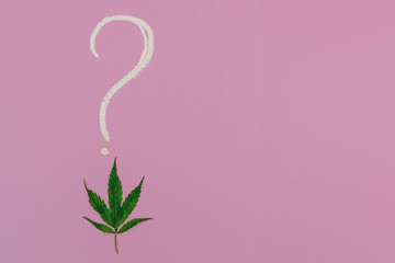 Question mark and hemp on a pink background with copy space