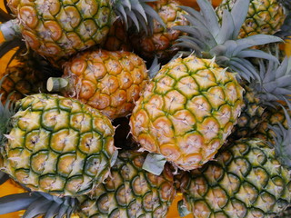 Okinawa,Japan-June 2, 2019: Freshly-harvested Pineapples in Ishigaki island, Okinawa